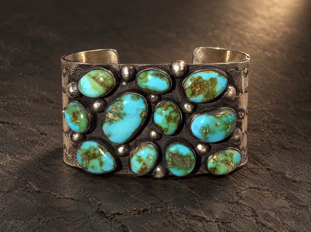 Sterling Silver Sonora Gold Turquoise Bracelet - Size 7.5 #013