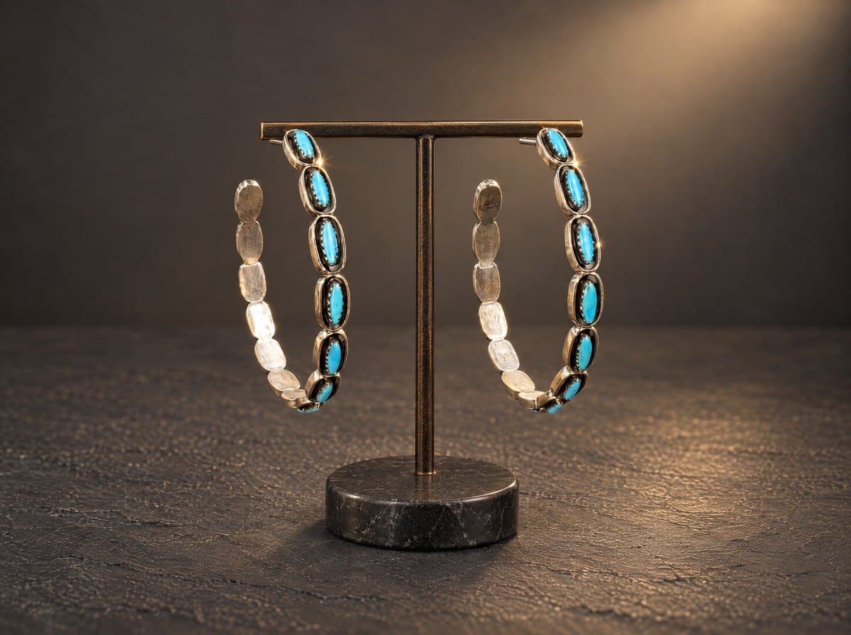 Sterling Silver Kingman Turquoise Earrings - Hoop #019