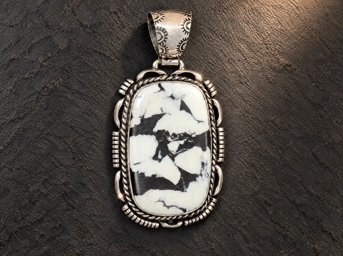 Sterling Silver White Buffalo Pendant - 1.5x3 in. #019