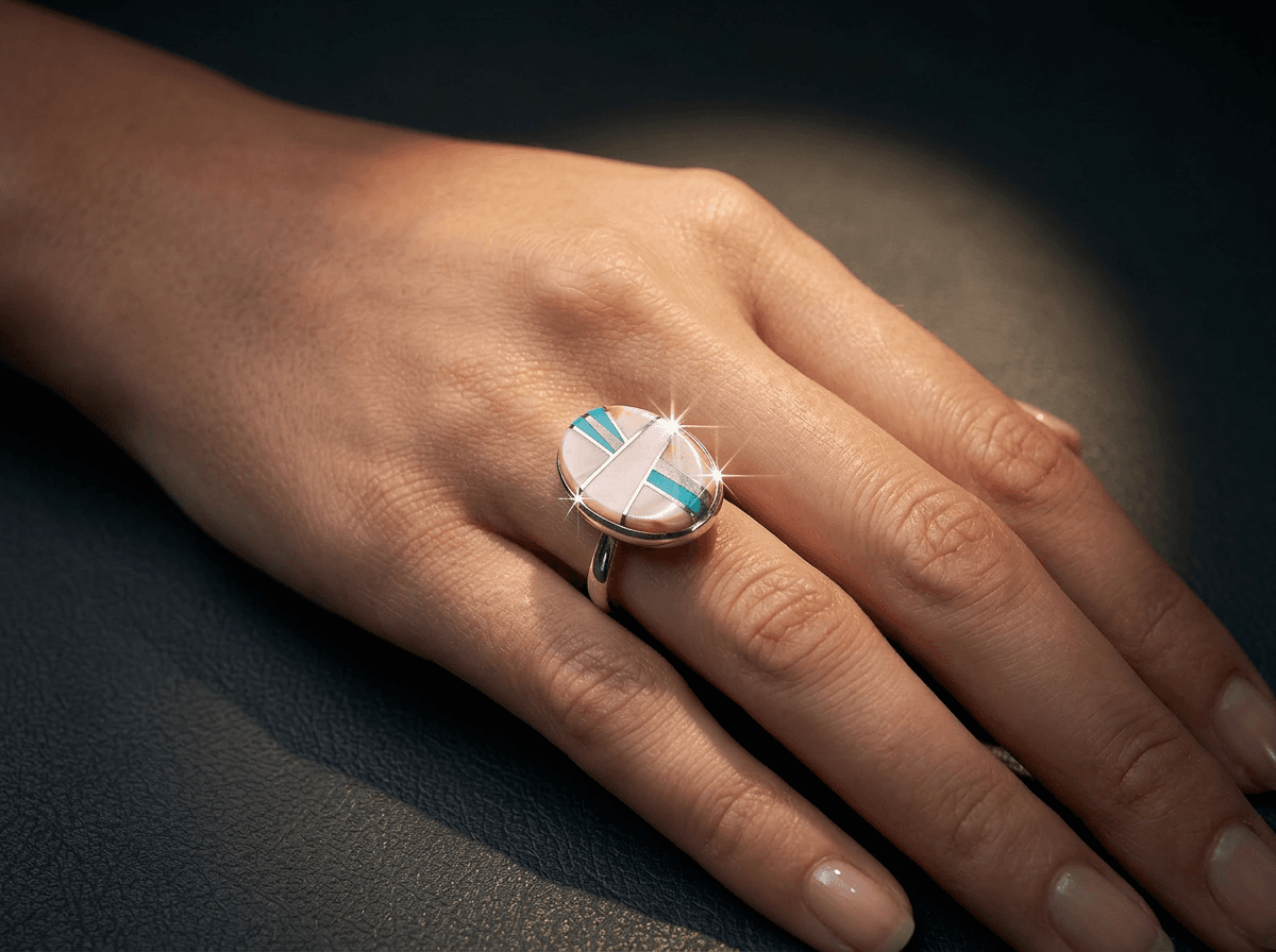 Sterling Silver Conch Shell & Kingman Turquoise Ring - Size 9 #020 - image 1 of 1