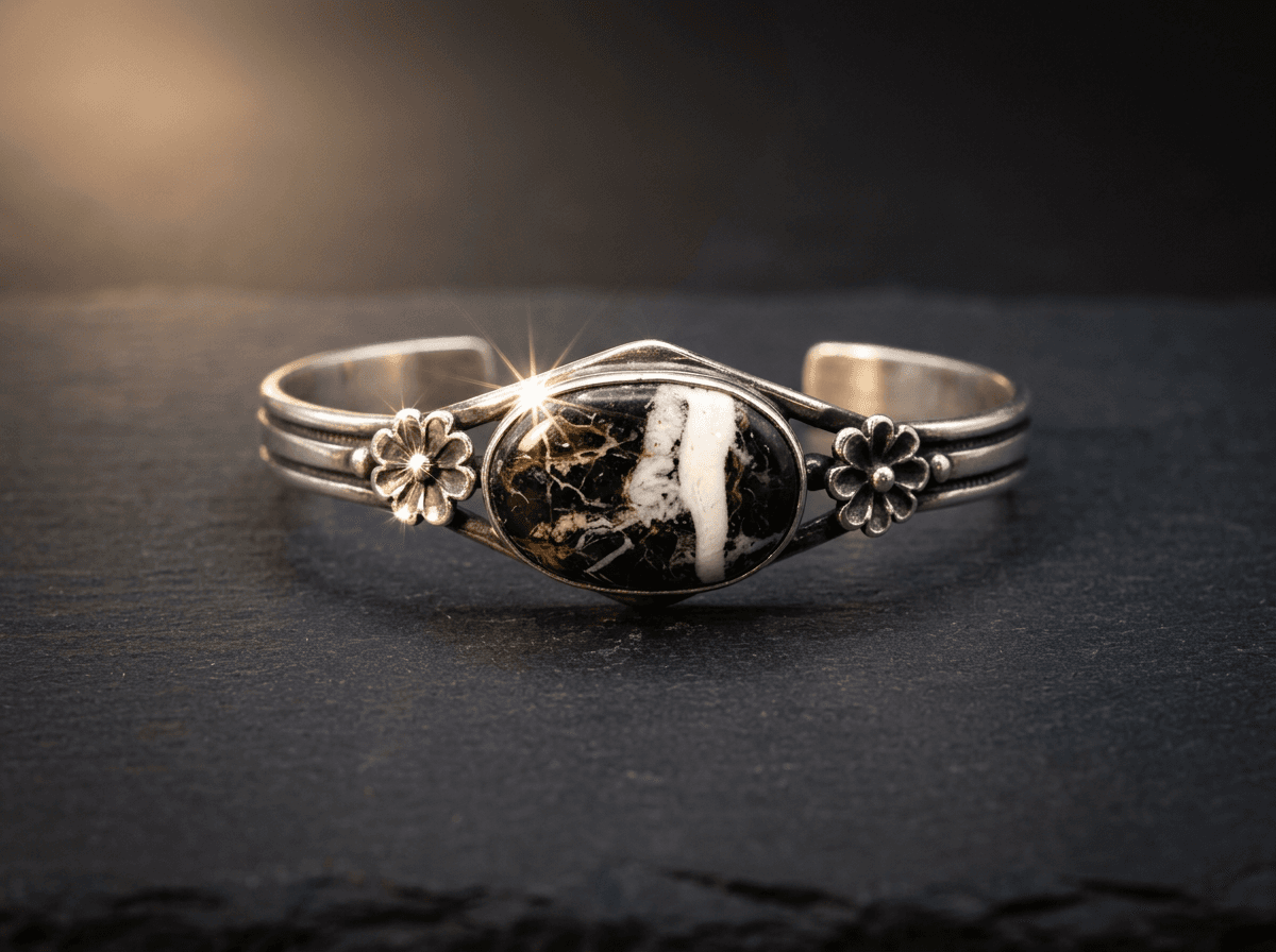 Sterling Silver White Buffalo Bracelet - Size 7.5 #025 - image 1 of 1