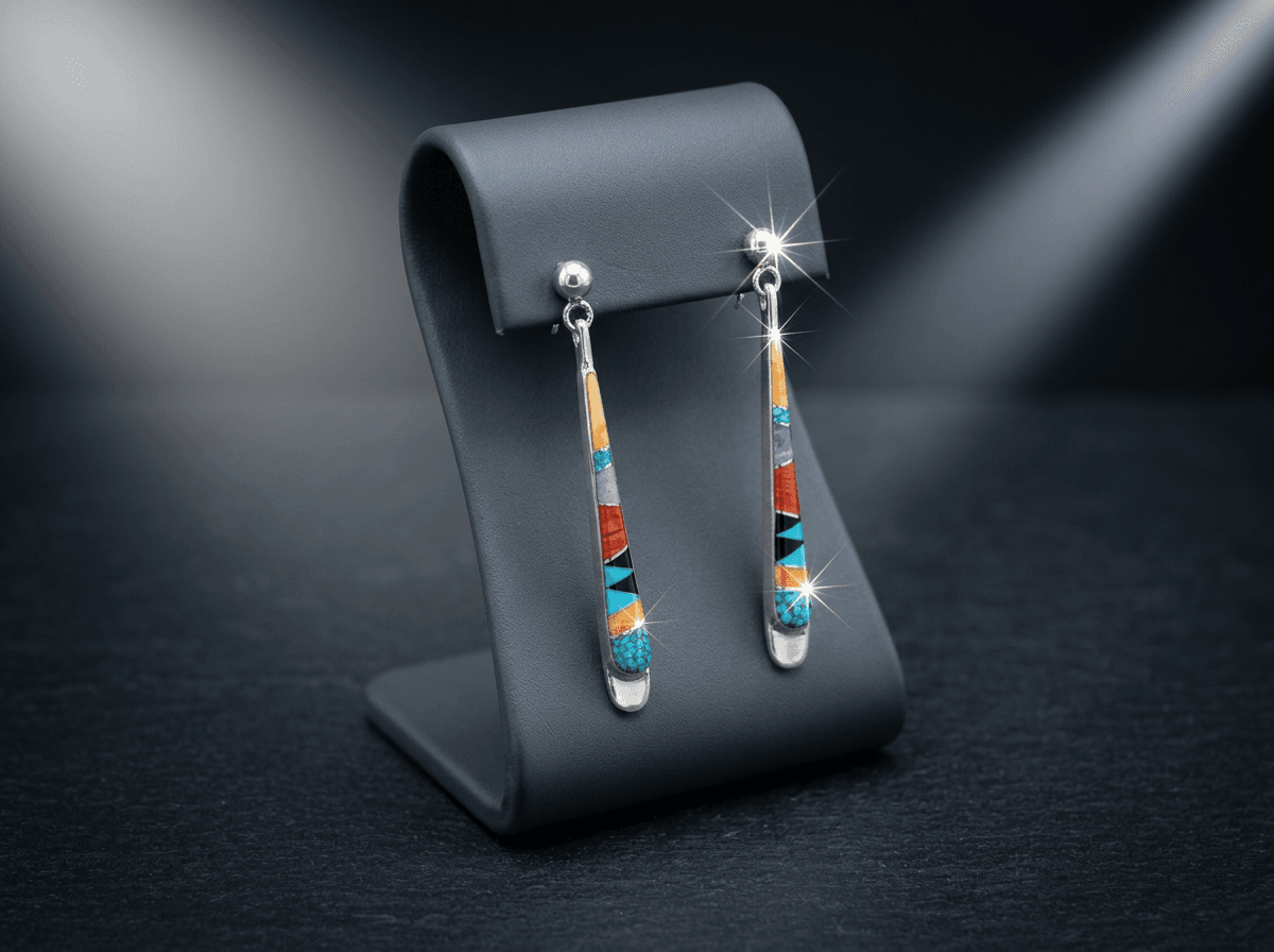 Sterling Silver Spiny Oyster, Kingman Turquoise & Charoite Earrings - Post #017 - image 1 of 1