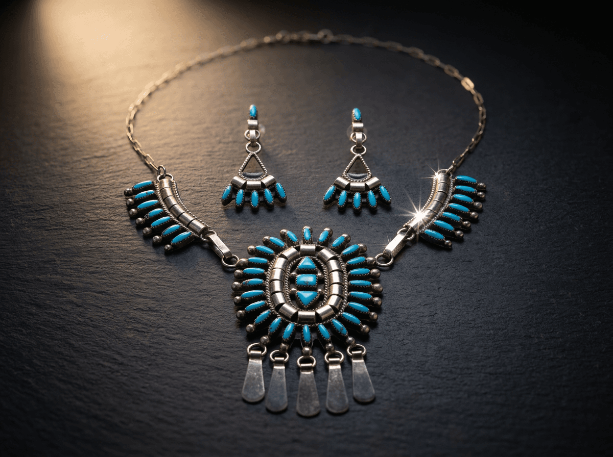 Needle Point - Sterling Silver Kingman Turquoise Jewelry Set #036 - image 1 of 1