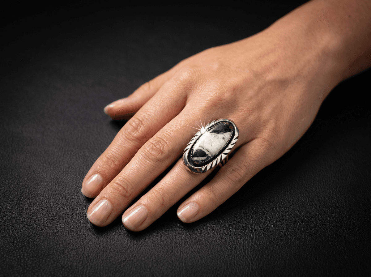 Sterling Silver White Buffalo Ring - Size 5.5 #007 - image 1 of 1