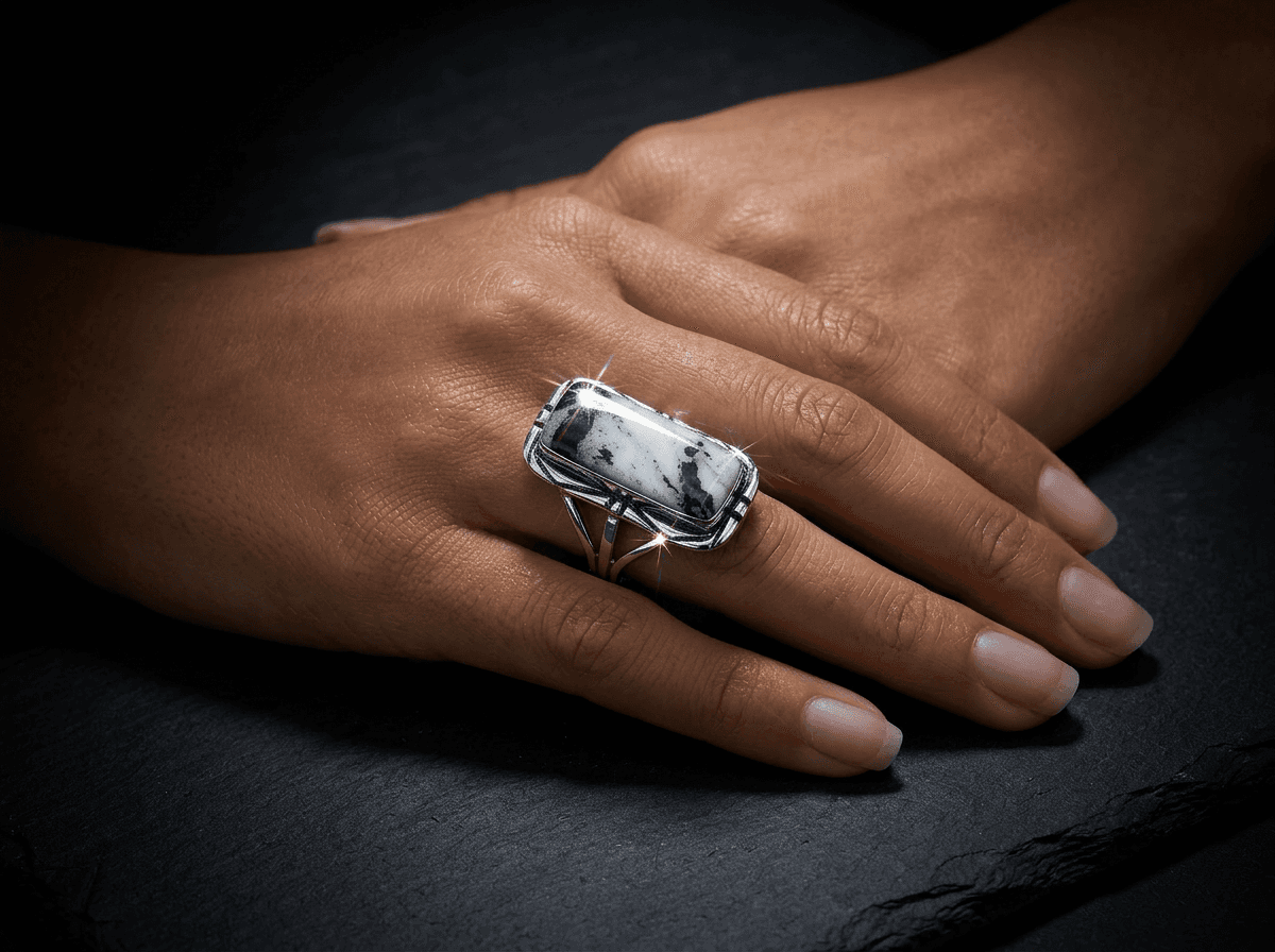 Sterling Silver White Buffalo Ring - Size 8.5 #044 - image 1 of 1