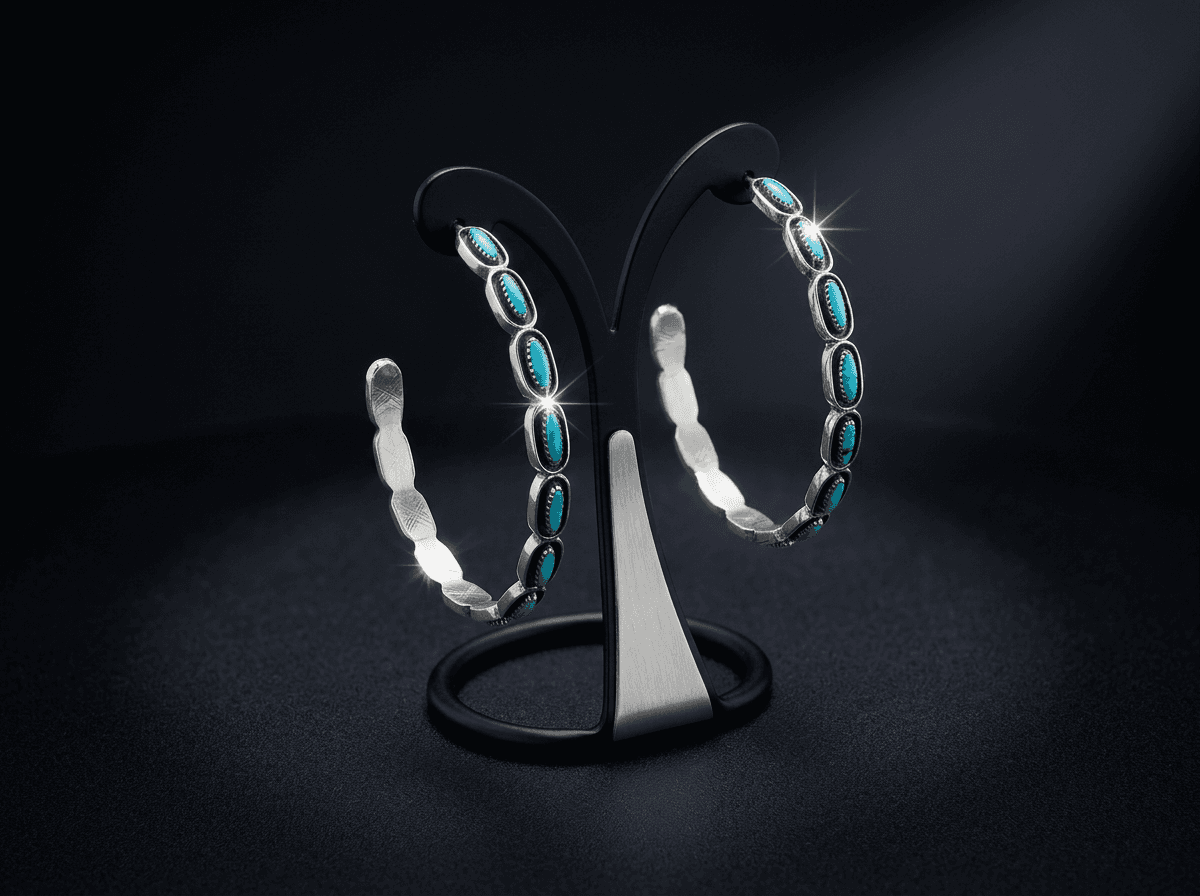 Sterling Silver Kingman Turquoise Earrings - Hoop #019 - image 1 of 1