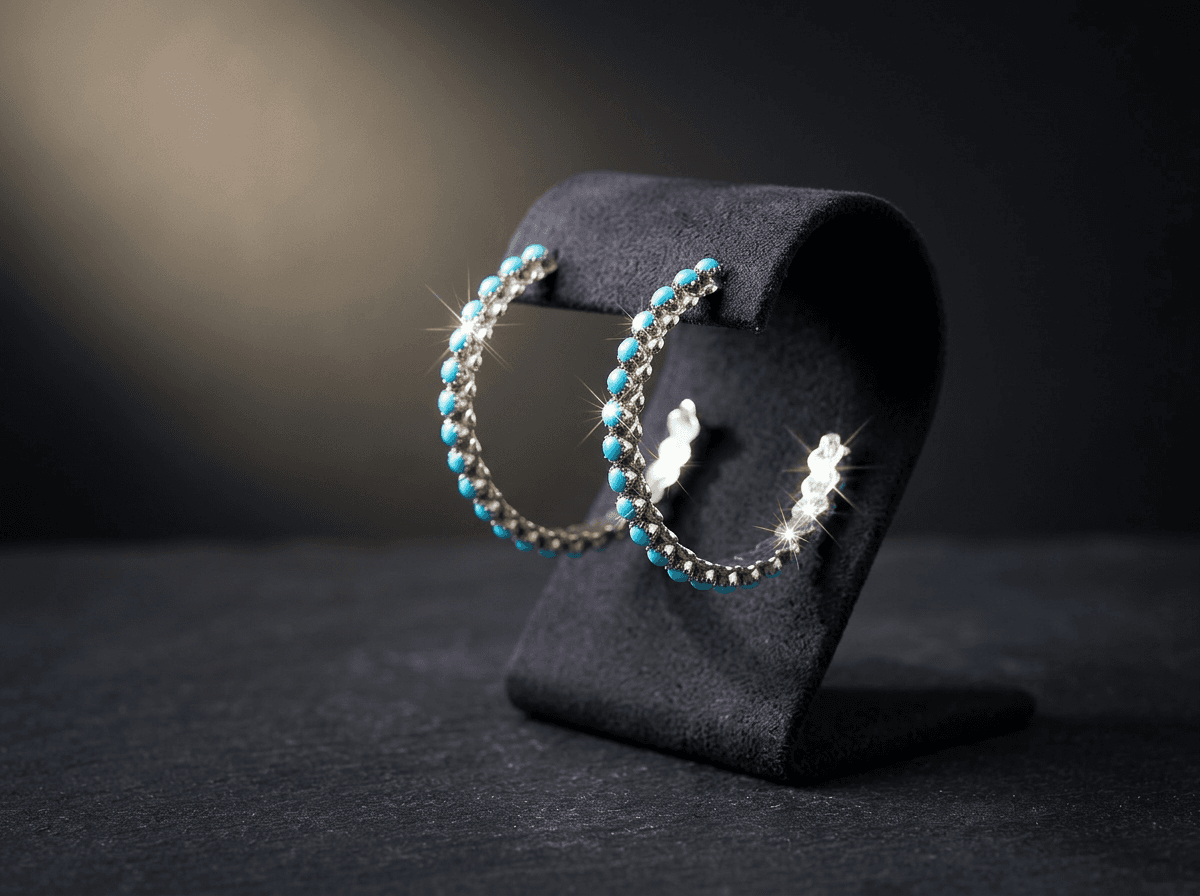 Sterling Silver Kingman Turquoise Earrings - Hoop #021 - image 1 of 1